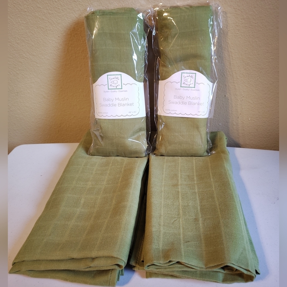 Swaddle Designs Lot Of 4 Green Baby Muslin Blankets New & Unused 46" X 46"